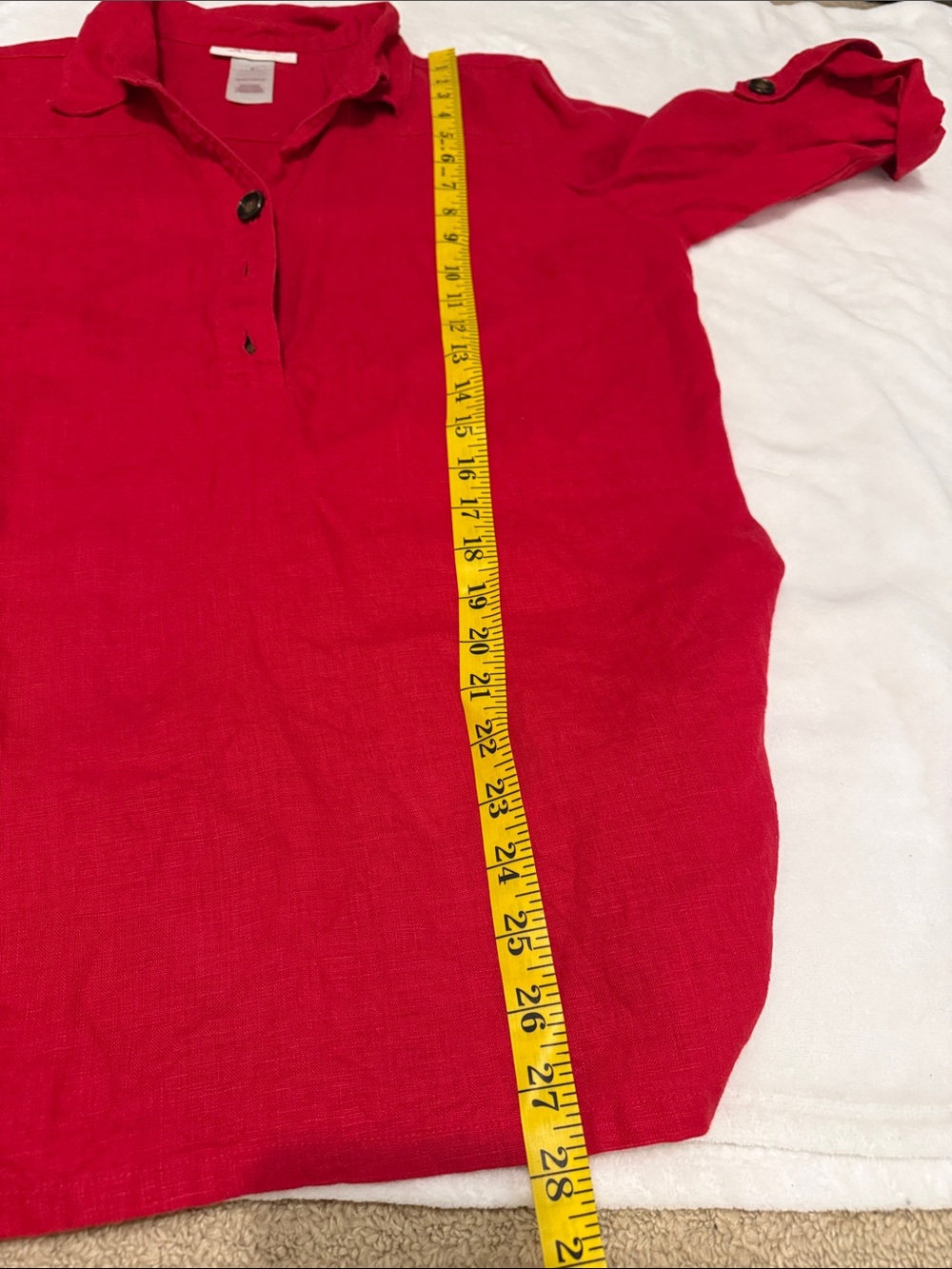 JM Collection Bright Red Button-Placket 100% Linen Tunic - Picture 6 of 6